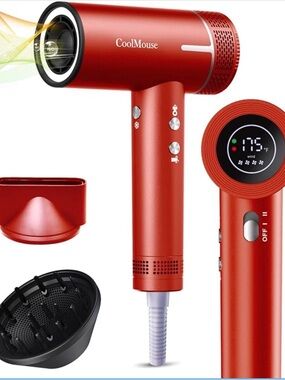 Red high speed, ionic hairdryer, fast drying low noise, compact #VA4